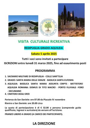 VISITA CULTURALE E RICREATIVA - Redipuglia, Grado, Aquileia - 5 aprile 2025